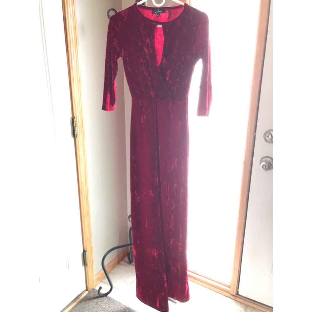 Floor length velvet red formal dress
